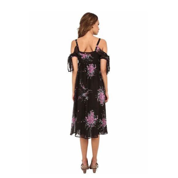 Free People Black Midnight Combo Floral Tied To You Empire Waist Dress Medium - Picture 2 of 11